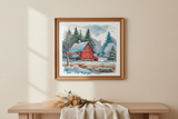 Kit de Punto de Cruz "La Cabaña Roja bajo la Nieve" P044 de AVA Stitch