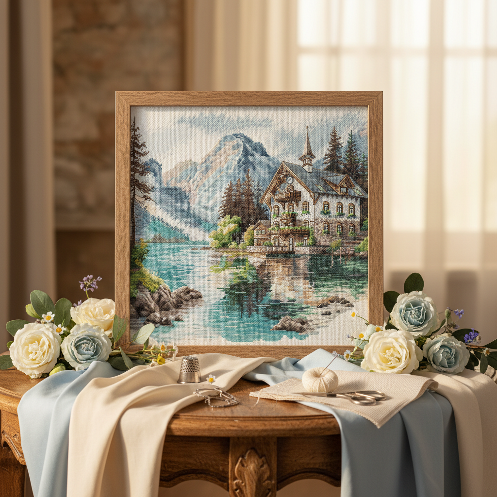 Kit de Punto de Cruz AVA P048 – Lakeside Alpine Cottage