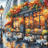 P051 Café en automne - Kit de point de croix tricot et art