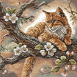 Kit de punto de cruz AVA The Cat on the Apple Tree P059 con gato pelirrojo descansando sobre una rama de manzano en flor