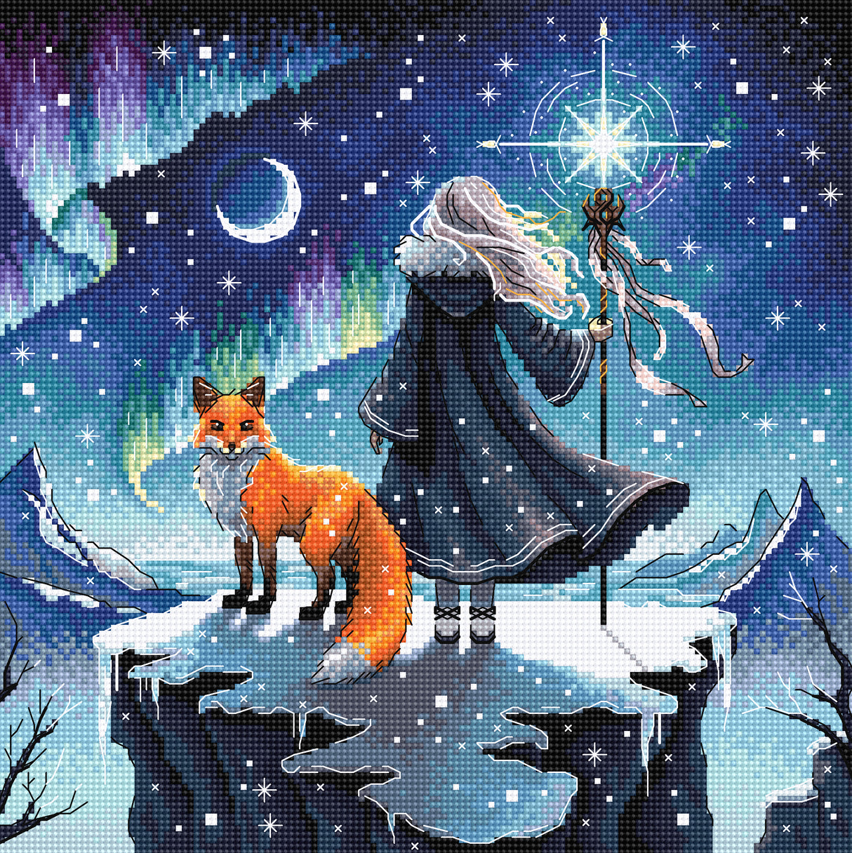 Cross stitch kit - P069 Stitch and Art - Enchantress of the Auroras and her Fox