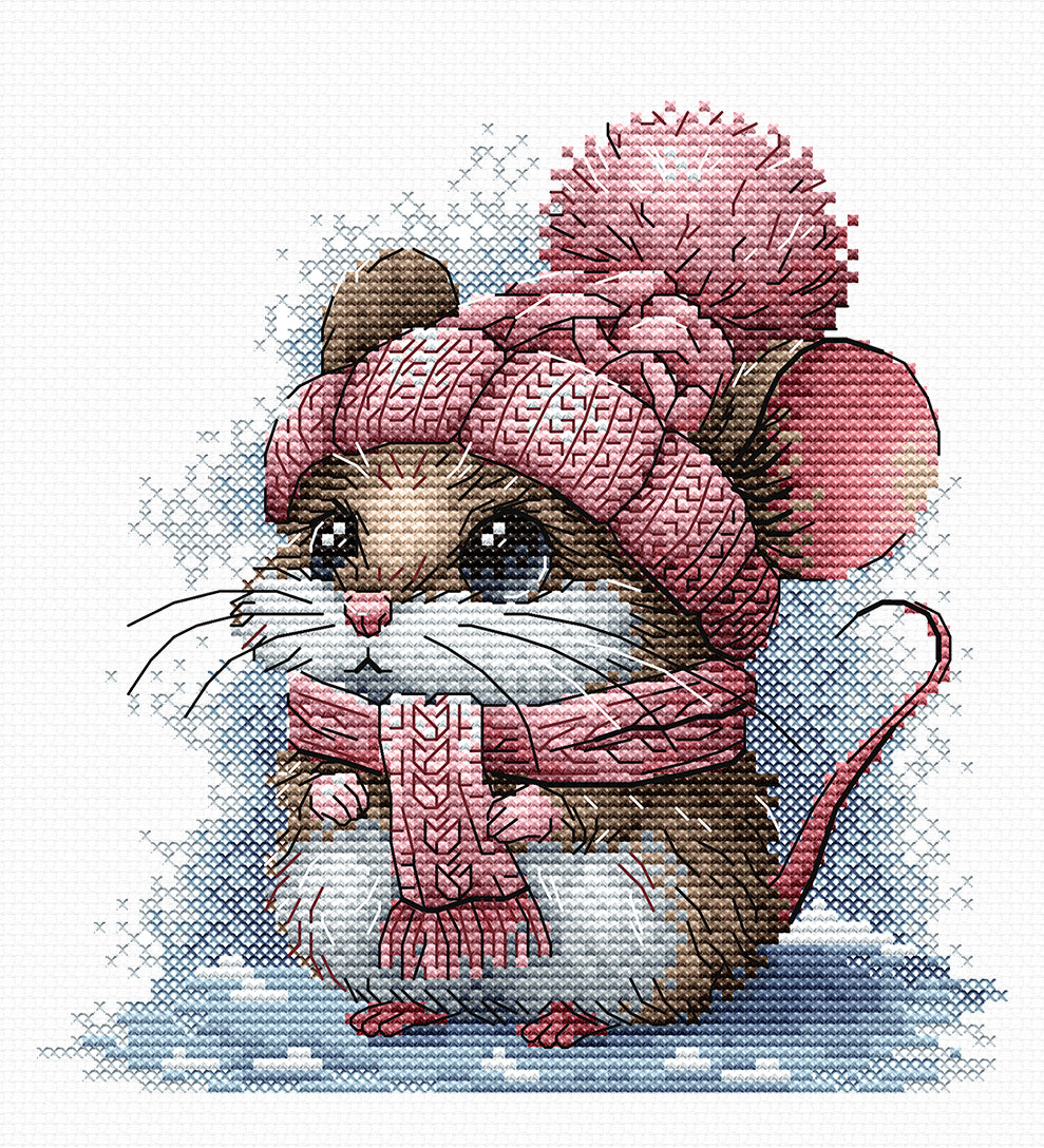 Kit de point de croix - Stitch and Art P073 - Petite souris avec chapeau d'hiver