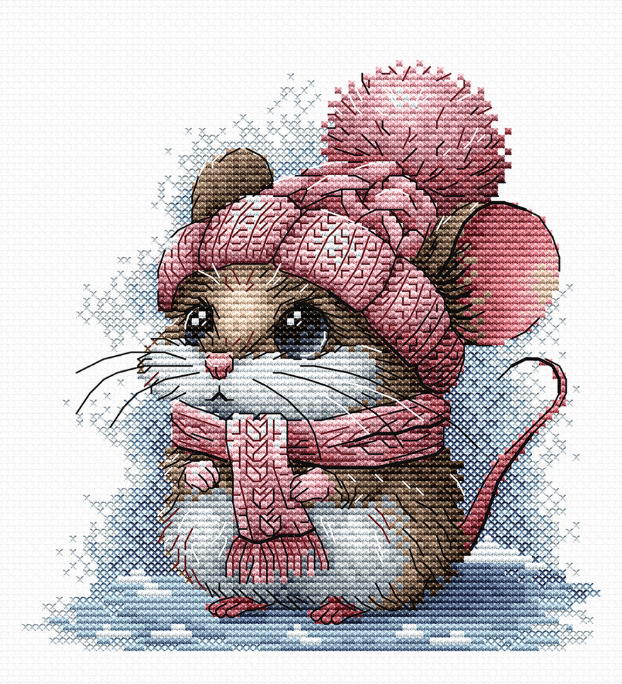 Kit de punto de cruz P073 Ratoncito con Gorro de Invierno de AVA Stitch diseño terminado