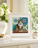 Kit de punto de cruz AVA Stitch P080 Cat in the Yard – Gato en el Patio 23,18x23,50 cm