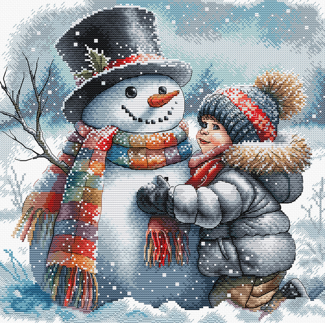 Kit de Punto de Cruz - Niño y su Amigo de Nieve P086 AVA
