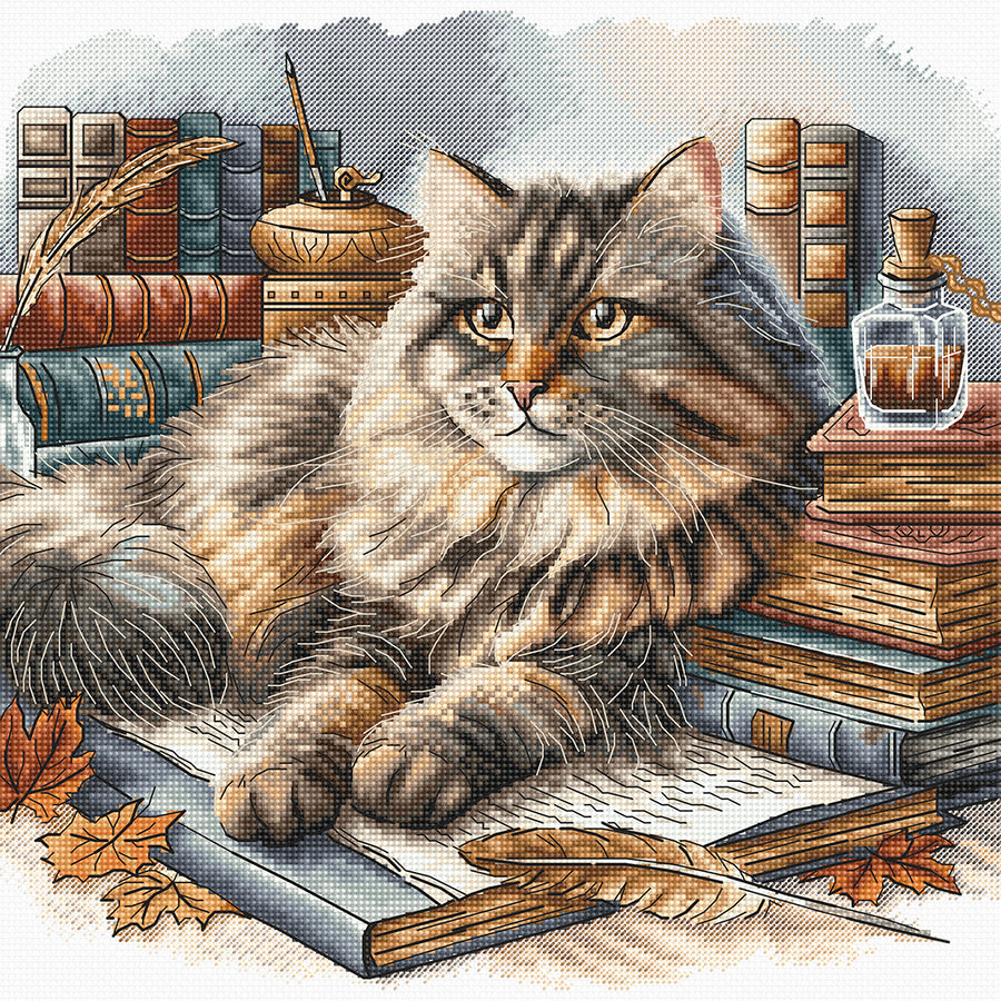 Kit punto croce AVA Stitch P089 “The Wise Cat” | Ricamo artistico di un gatto saggio