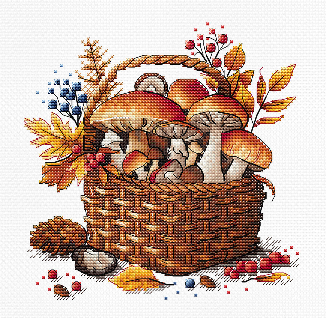 Cross Stitch Kit - Autumn Mushroom Basket P097 AVA (Stitch &amp; Art)