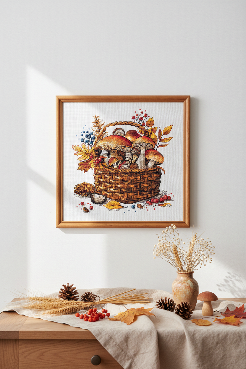 Kit di Punto Croce - Cesto di Funghi Autunnali P097 AVA Stitch