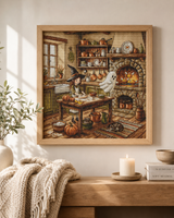 Kit de punto de cruz AVA Stitch P105 Autumn Magic Kitchen con bruja, fantasma y cocina otoñal