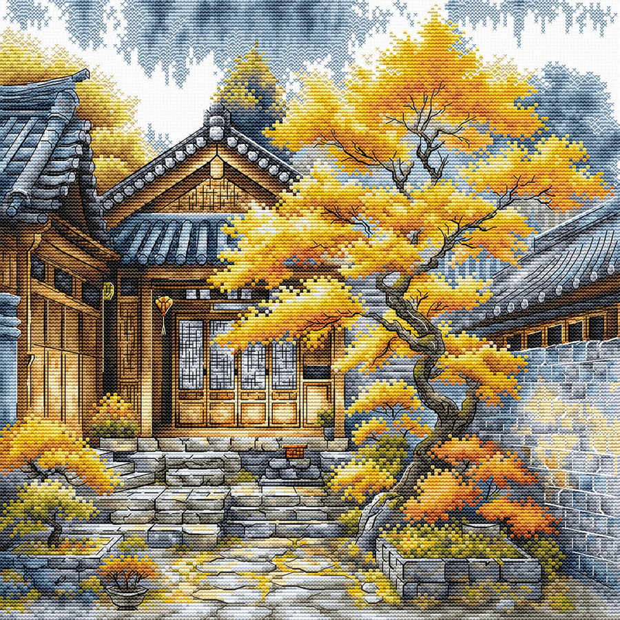 Kit de punto de cruz AVA Stitch P118 – “Golden Trees”