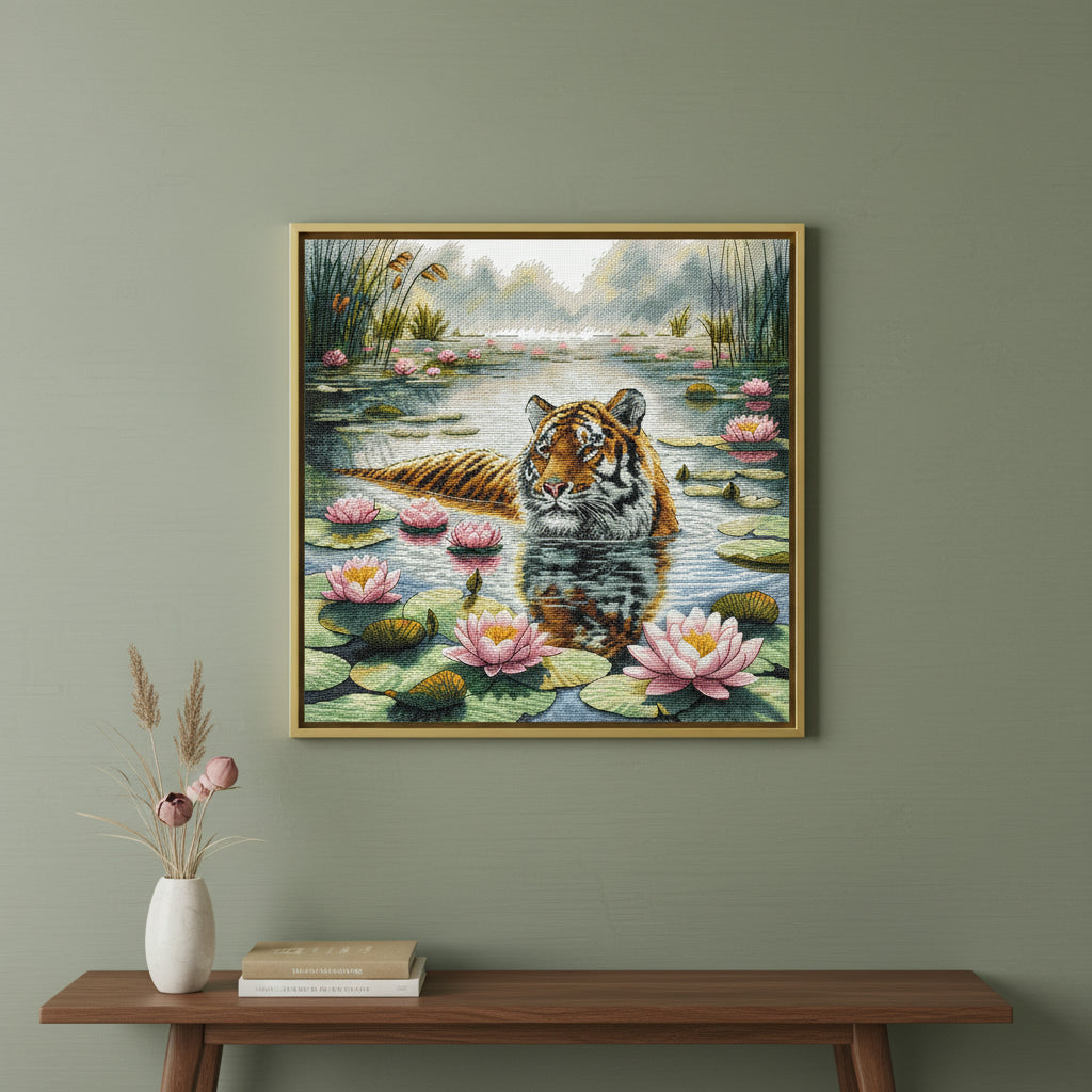 Tiger Among Water Lilies - Kit de Punto de Cruz AVA P121