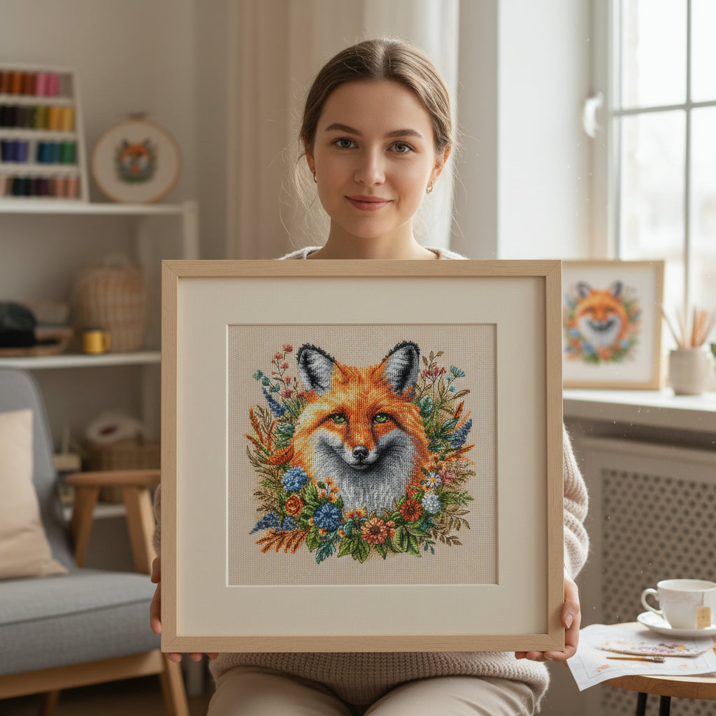 Kit de point de croix AVA – Renard parmi les fleurs, P123