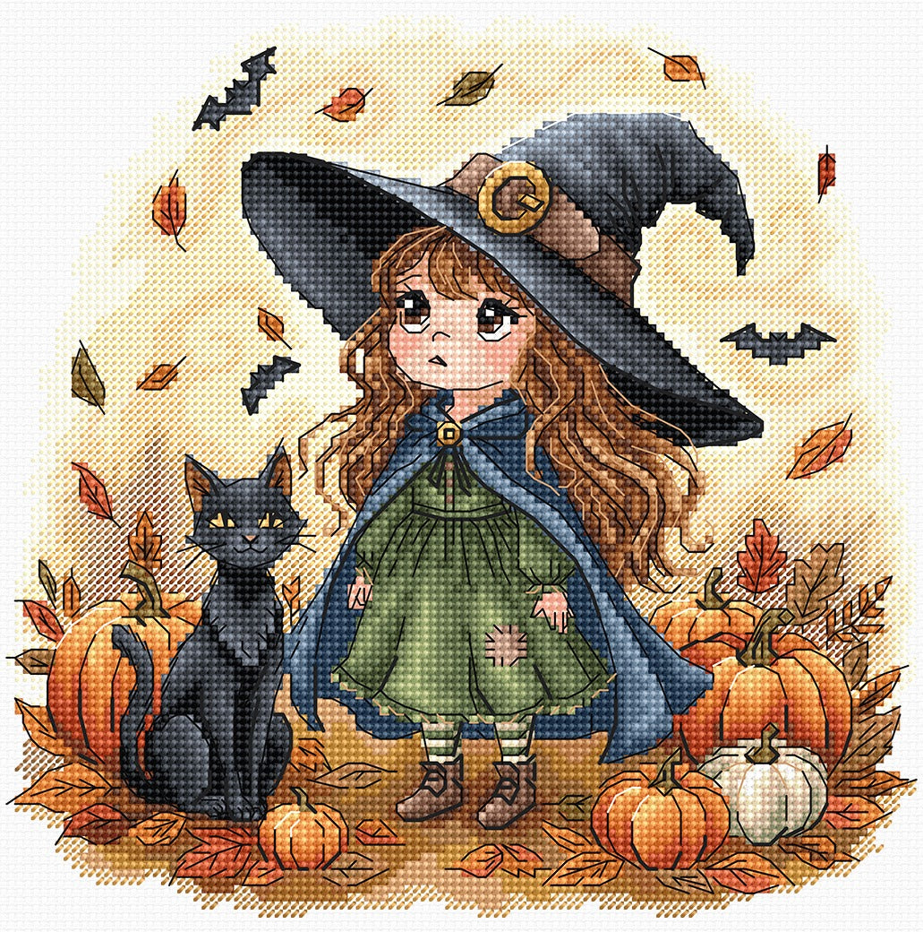 P131 Pequeña bruja de otoño - Kit de punto de cruz