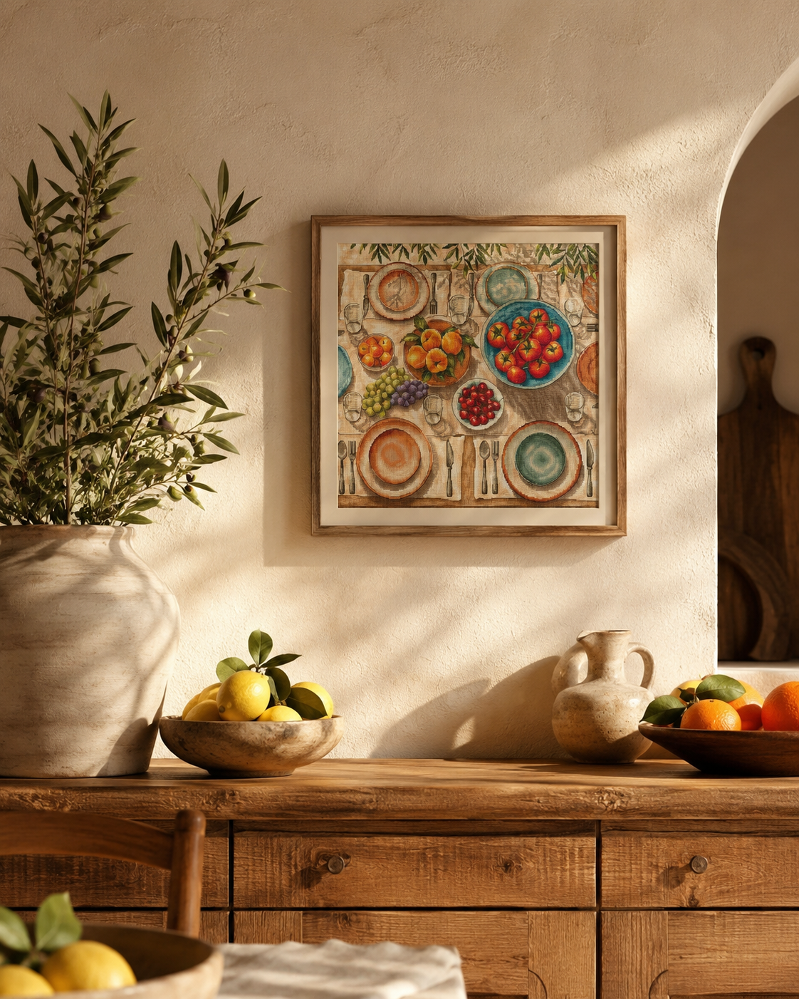 Kit de punto de cruz AVA Stitch P139 Mediterranean Table – Mesa Mediterránea 31,75x31,75 cm