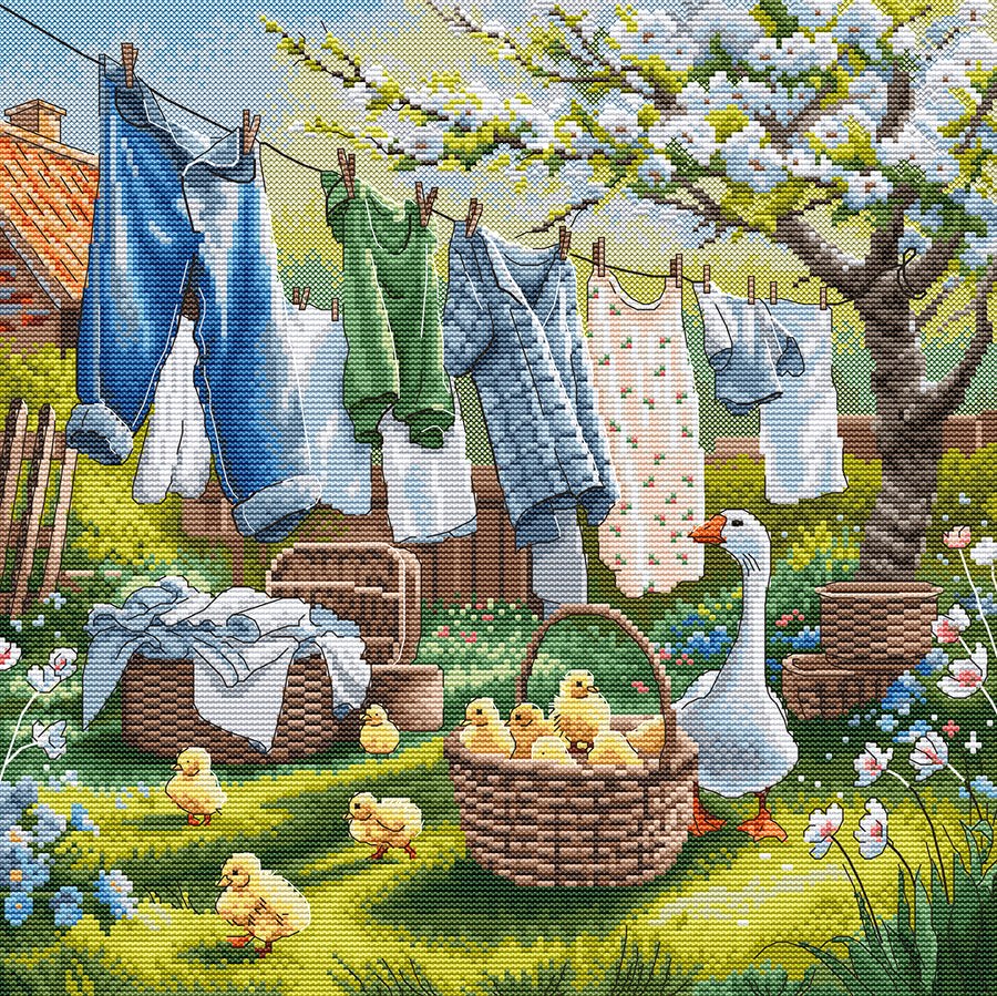 Kit de punto de cruz P159 La Primavera de AVA Stitch diseño terminado