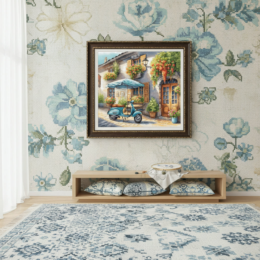 Kit de broderie au point de croix compté « La Vespa bleue » – AVA Stitch P168