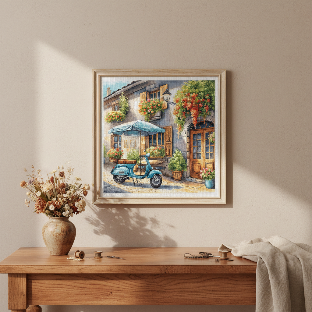 Kit de broderie au point de croix compté « La Vespa bleue » – AVA Stitch P168