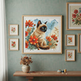 AVA P172 – The Cat’s Garden | Kit de punto de cruz con gato siamés y flores