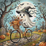 P180 Fantasma en bicicleta - Kit de punto de cruz para Halloween