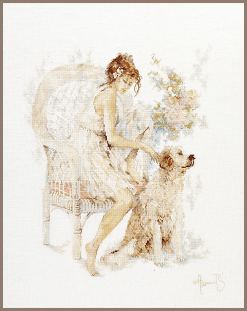 Young man in chair with dog - Lanarte - Cross stitch kit PN-0007951