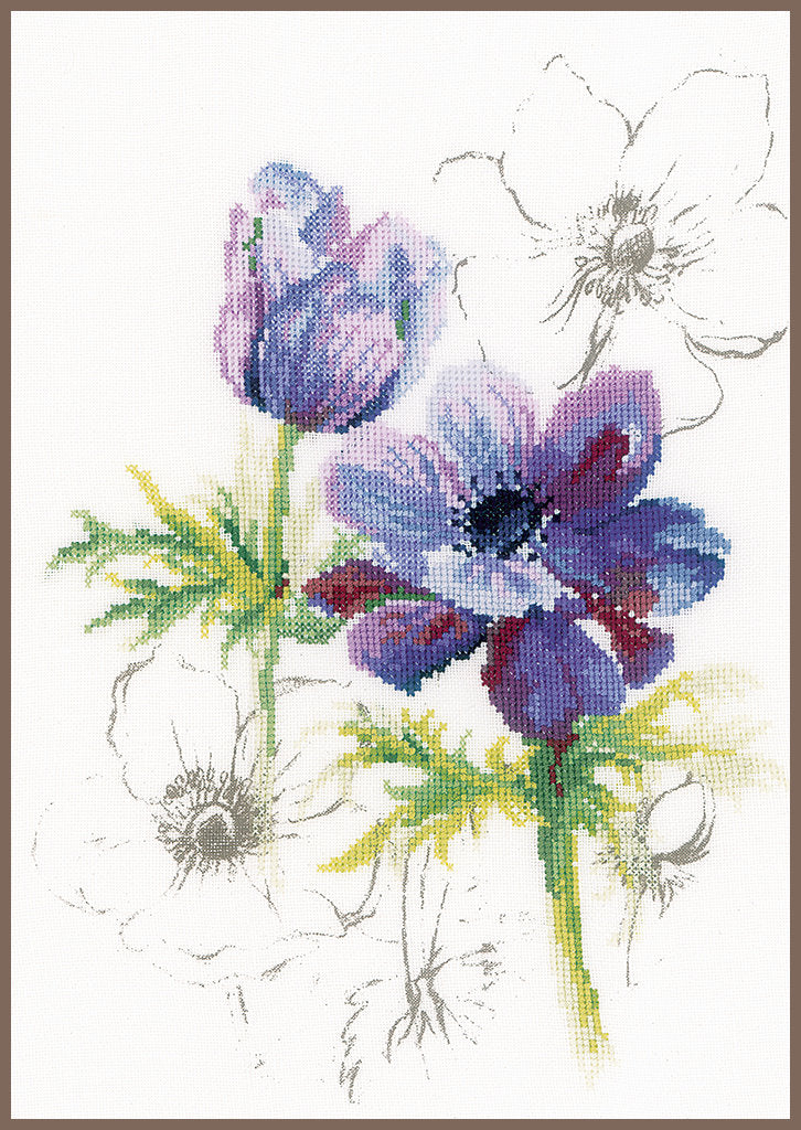 Blue anemones - Lanarte - Cross stitch kit PN-0008028