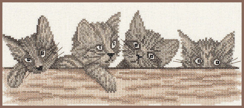 Chatons sur la clôture - Lanarte - Kit de point de croix PN-0008183