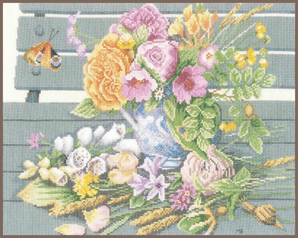 Flowers in bench - Lanarte - Cross stitch kit PN-0147504