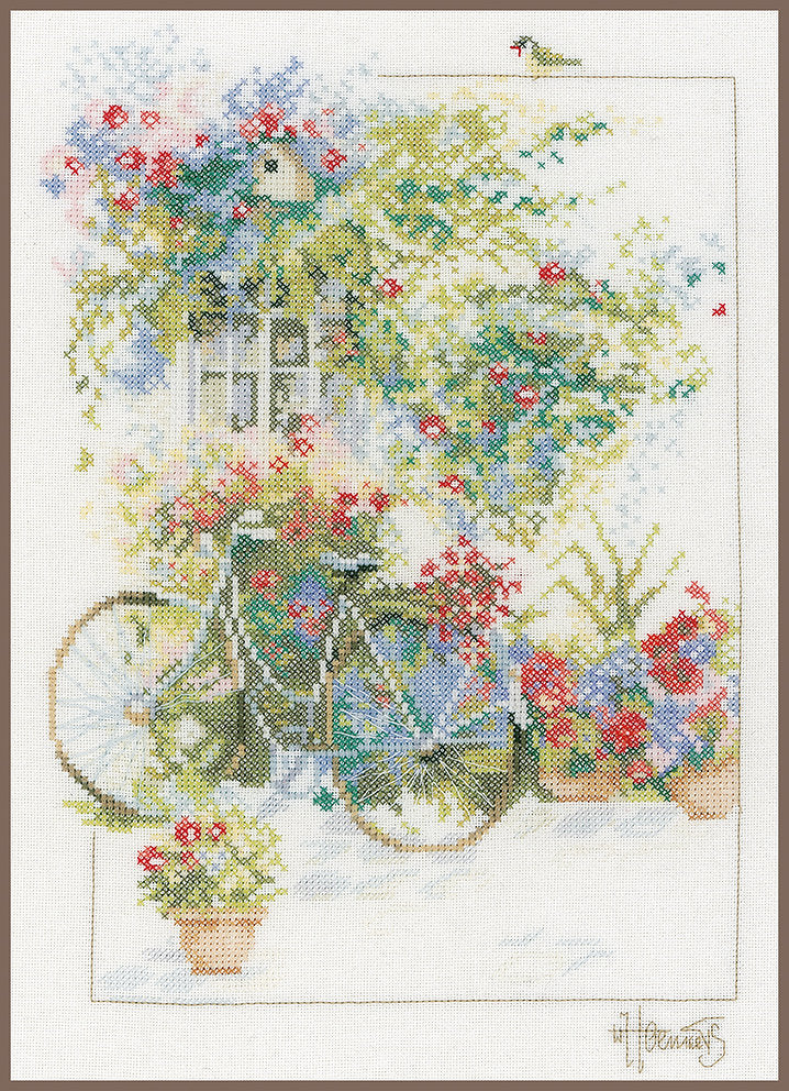 Blumen und Fahrrad - Lanarte - Kreuzstich-Set PN-0168447