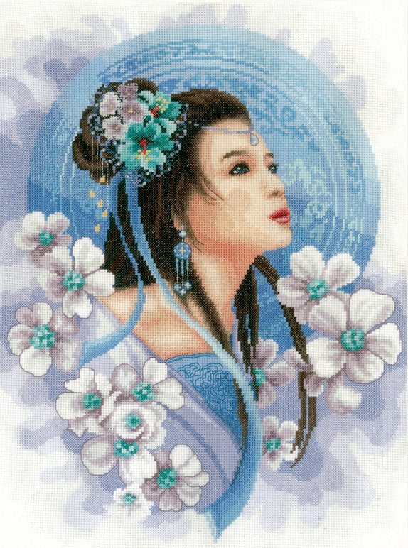 Dame asiatique en bleu - Lanarte - Kit de point de croix PN-0169168