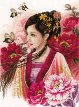 Dame asiatique en rose - Lanarte - Kit de point de croix PN-0170199