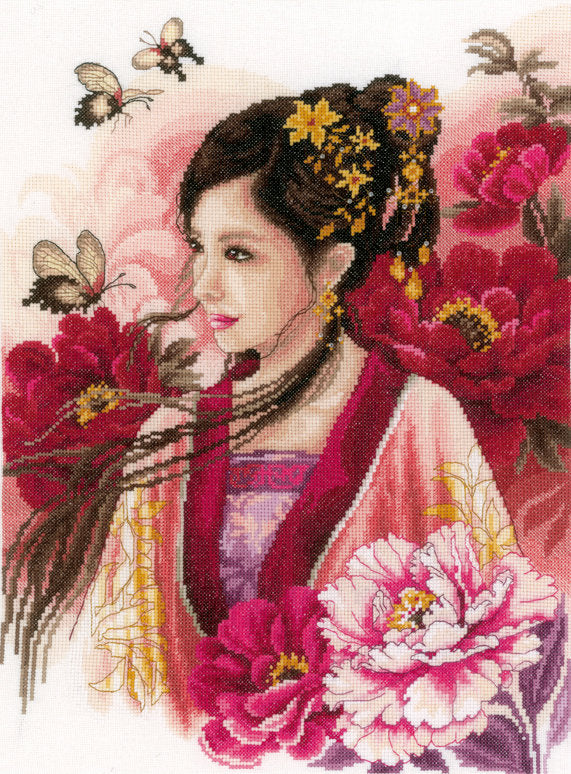 Dama asiática en rosa - Lanarte - Kit de punto de cruz PN-0170199