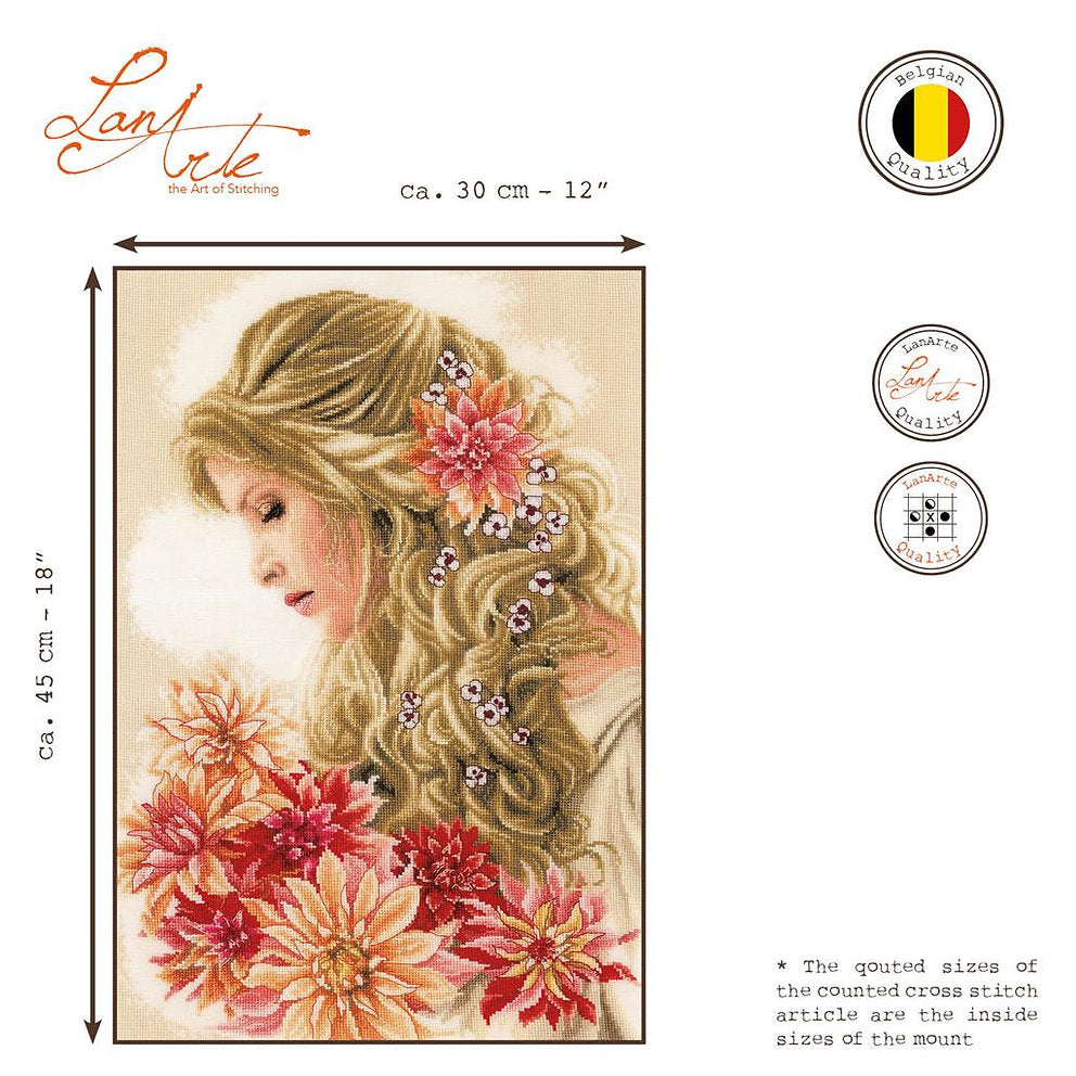 Kit de Punto de Cruz Lady Dahlia en Lino - Lanarte PN-0172683