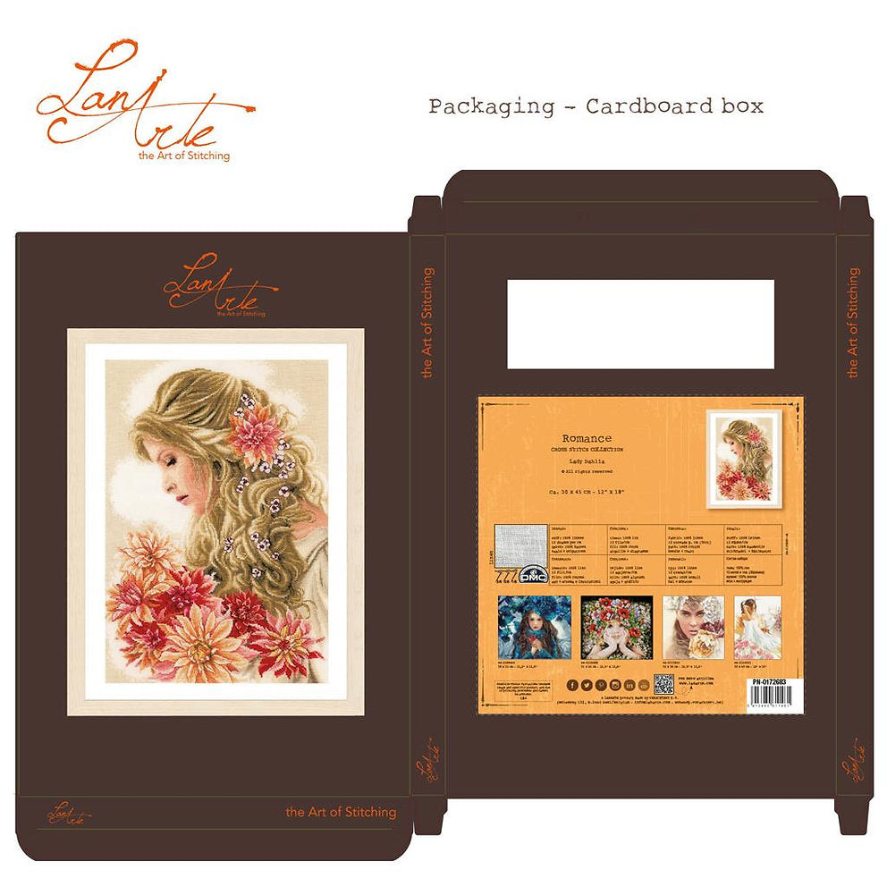 Kit de Punto de Cruz Lady Dahlia en Lino - Lanarte PN-0172683