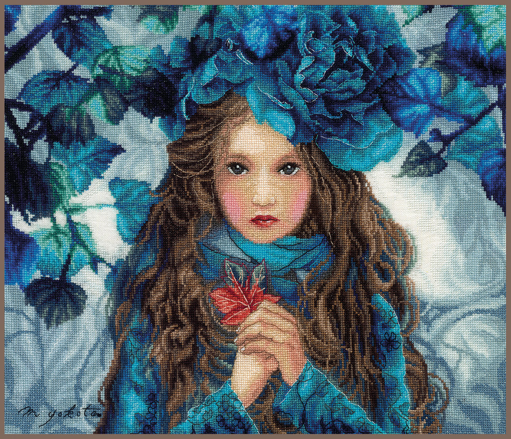 Fille aux fleurs bleues - Lanarte - Kit de point de croix PN-0188640