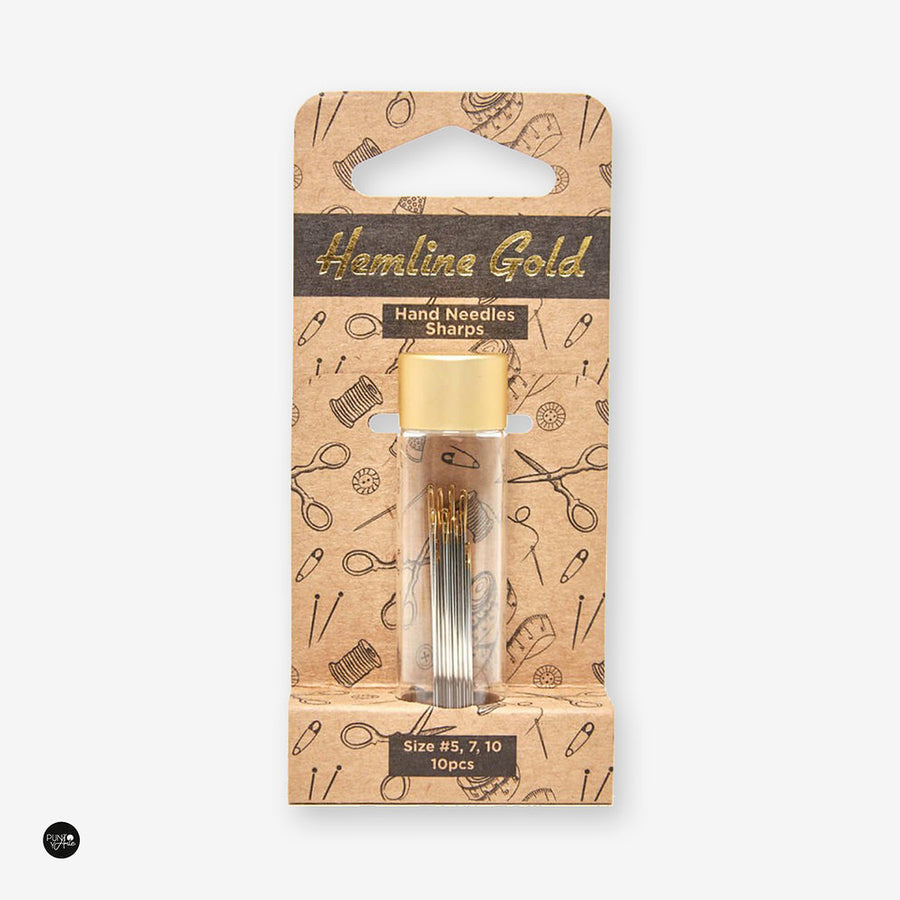 Agujas Hemline PN-0198757 – Agujas de Coser a mano Sharps Ojo Dorado – Gold Nº 5, 7, 10 16 mm