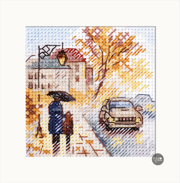 Kreuzstich-Set Alisa S0-218 Herbst in der Stadt. Nasser Boulevard 7x7 cm