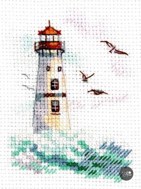 Waves in the sea. White Lighthouse - Alisa - Cross Stitch Kit S0-223