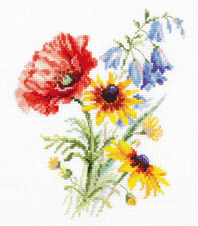 Kreuzstich-Set Alisa S2-48 Zweig mit Mohnblume 13x16 cm