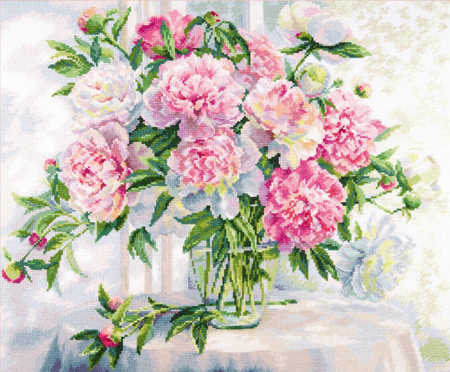 Kreuzstich-Set Alisa S2-51 Pfingstrosen am Fenster 46x38 cm