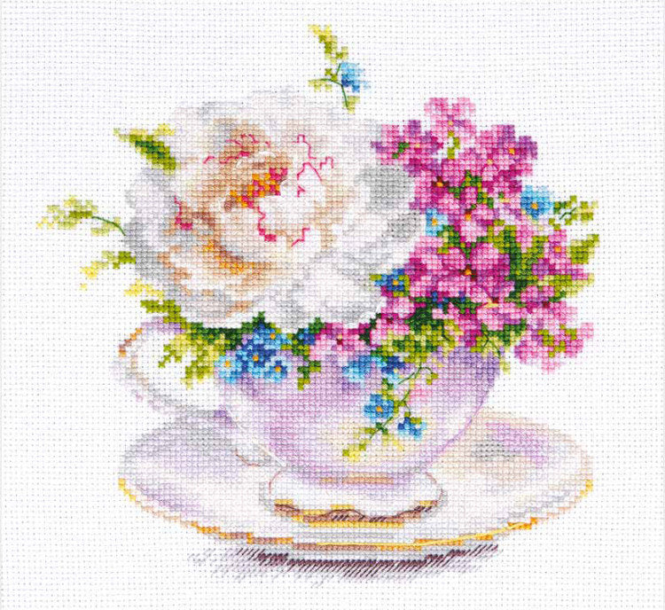 Kreuzstich-Set Alisa S2-57 Tasse mit Pfingstrose 16x16 cm