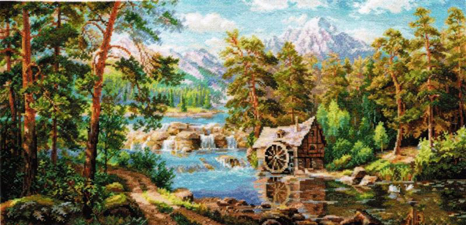 Kreuzstich-Set Alisa S3-17 Landschaft mit Wassermühle 53x26 cm