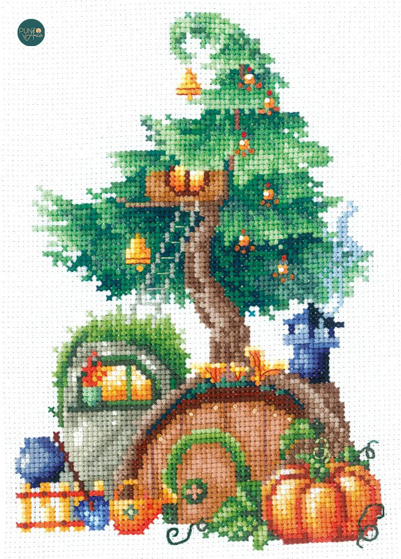 Kit di punto croce Andriana SAND-22 Case sugli alberi. Generoso 11,5 x 17 cm