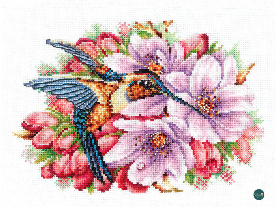 Kit di punto croce Andriana SANK-44 Colibrì e fiori – Kit di punto cro 21 x 14,50 cm