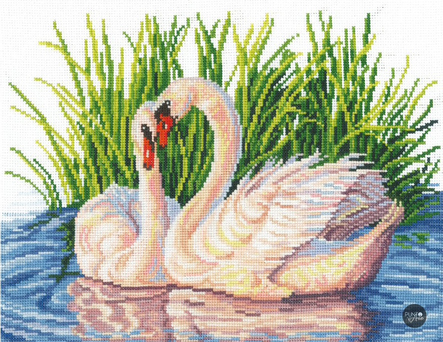 Kit de punto de cruz Andriana SANP-39 Pareja de cisnes 26 x 19,5 cm
