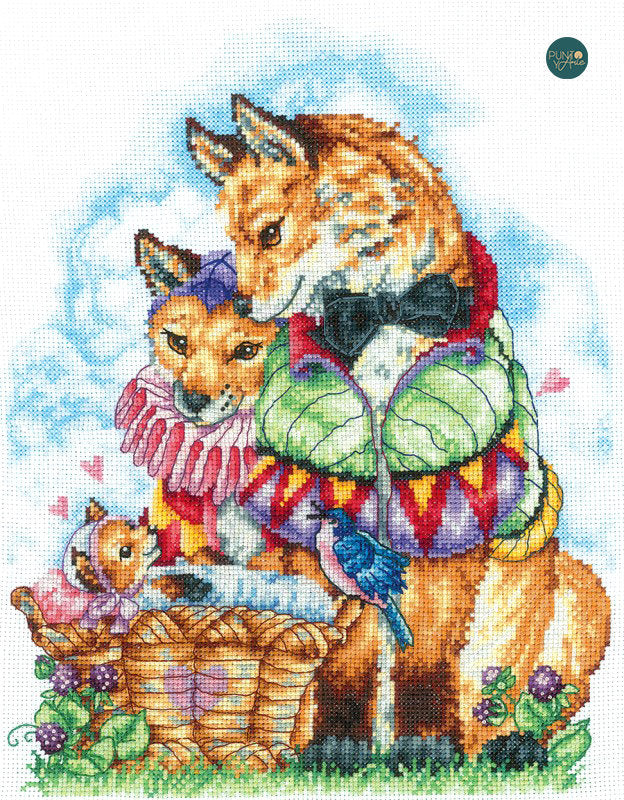 Kit punto croce Andriana SANS-51 Ritratto di famiglia. Volpi 20,5 x 27 cm