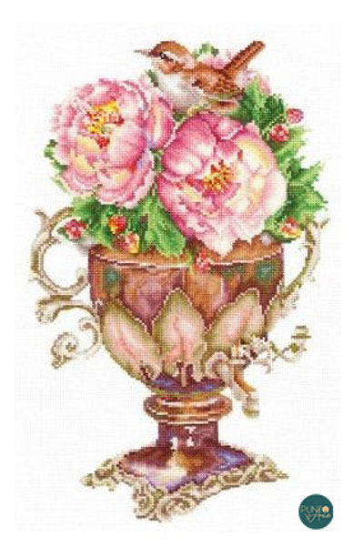 Kit di punto croce Andriana SANS-61 Fiore con ortensia – Kit di punto croce 18,5 x 30 cm