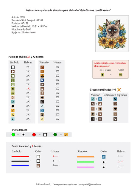 Kit de point de croix - Chat siamois avec tournesols - P020 Stitch and Art