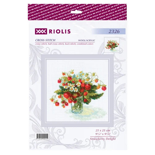 Kit de punto de cruz Riolis 2326 – Strawberry Delight, 25 × 25 cm