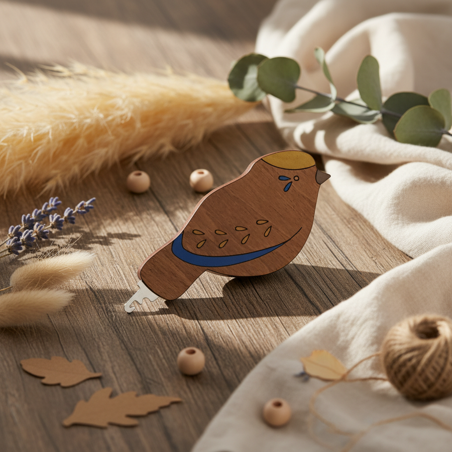 Enhebrador Wizardi KF070/1 de agujas de madera con diseño de pájaro azul -1