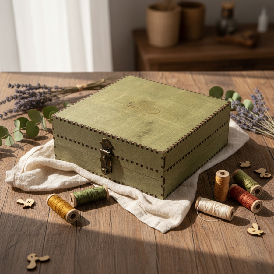 Organizador de agujas Embroidery Craft OG-065 – Organizador para Agujas con Caja de Hilos en Base de Madera, Verde, 50